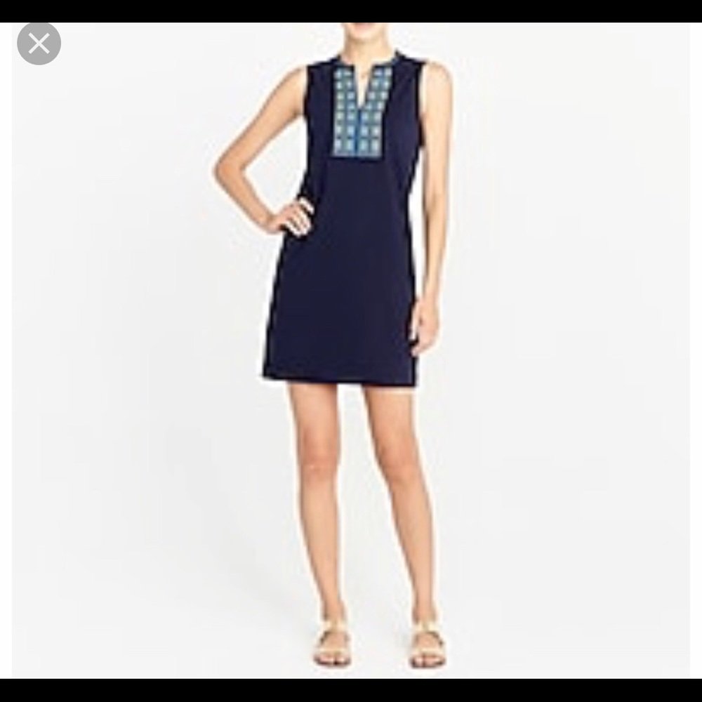 J crew factory embroidered  Navi blue dress